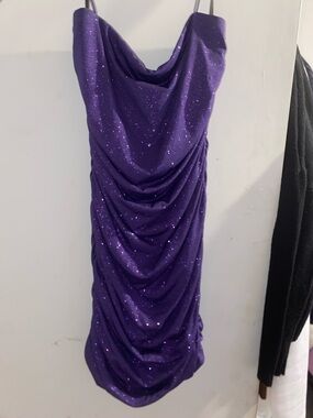B Darlin Purple Sparkle Cowl Mini Dress